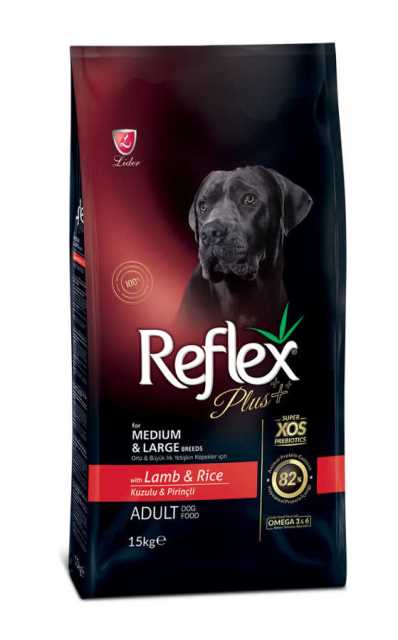 REFLEX PLUS ORTA VE BÜYÜK IRK YETİŞKİN KÖPEKLER İÇİN KUZULU & PİRİNÇLİ KÖPEK MAMASI 15 KG