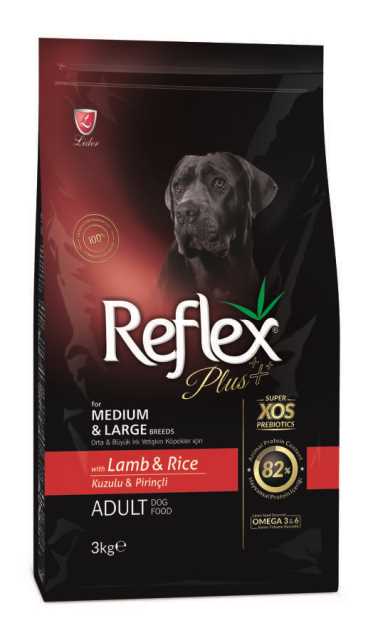 REFLEX PLUS ORTA VE BÜYÜK IRK YETİŞKİN KÖPEKLER İÇİN KUZULU & PİRİNÇLİ KÖPEK MAMASI 3 KG