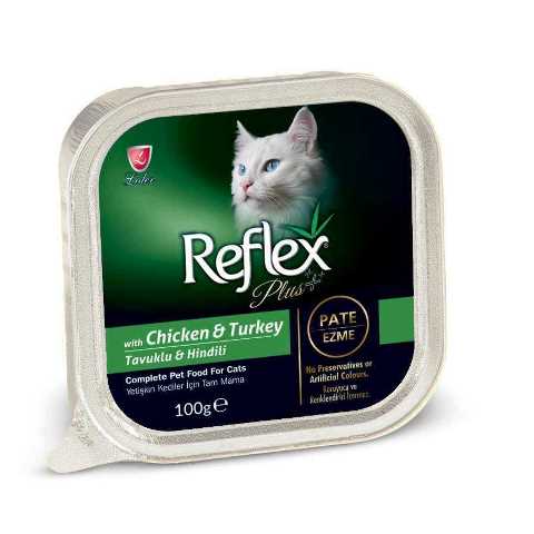 REFLEX PLUS YETİŞKİN KEDİLER İÇİN ALÜMİNYUM KASEDE TAVUKLU & HİNDİLİ EZME 100 G