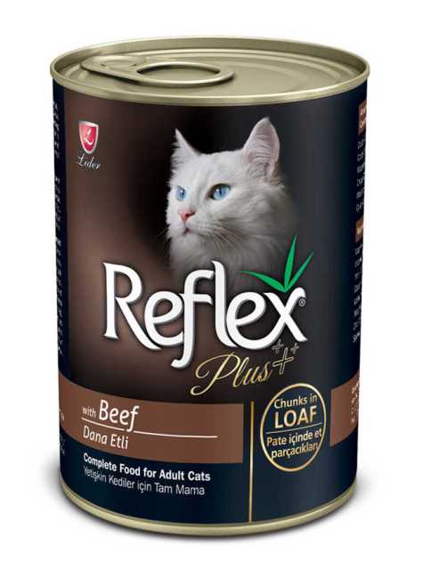 REFLEX PLUS YETİŞKİN KEDİLER İÇİN DANA ETLİ PATE İÇİNDE ET PARÇACIKLARI 400 G