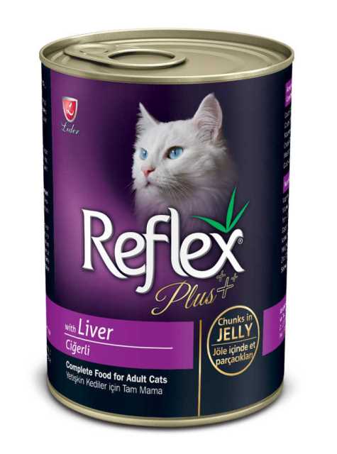 REFLEX PLUS YETİŞKİN KEDİLER İÇİN CİĞERLİ JÖLE İÇİNDE ET PARÇACIKLARI 400 G