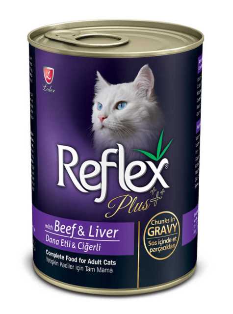 REFLEX PLUS YETİŞKİN KEDİLER İÇİN DANA ETLİ & CİĞERLİ SOS İÇİNDE ET PARÇACIKLARI 400 G