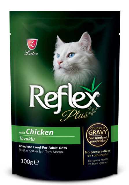 REFLEX PLUS YETİŞKİN KEDİLER İÇİN TAVUKLU SOS İÇİNDE ET PARÇACIKLARI 100 G