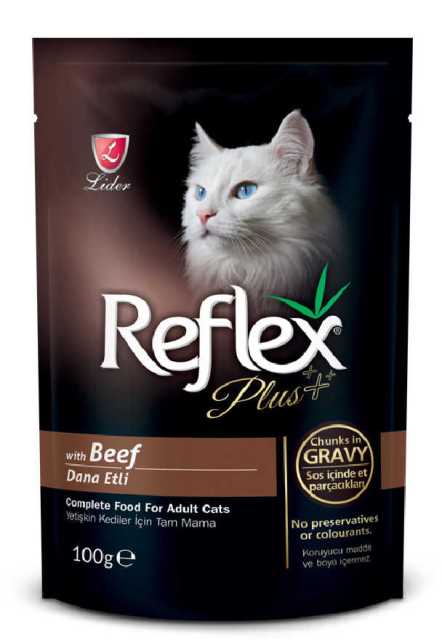 REFLEX PLUS YETİŞKİN KEDİLER İÇİN DANA ETLİ SOS İÇİNDE ET PARÇACIKLARI 100 G