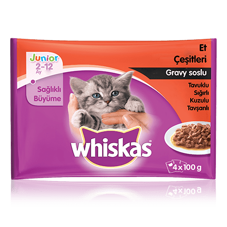 WHISKAS® Gravy Sos İçinde Tavuklu, Sığırlı, Kuzu Etli, Tavşanlı Yavru Kedi Maması 100 g